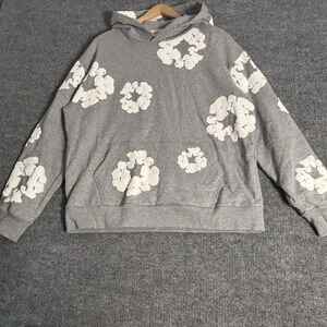 Denim Tears Hoodie Mens XL Gray Cotton Wreath Pullover‎ Sweatshirt Graphic Print